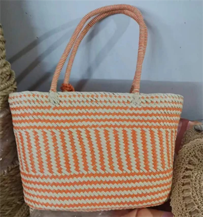 Orange&beidge Paper Woven Big Tote Bag