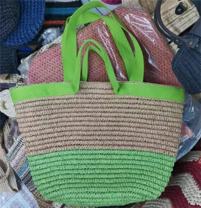 Cotton Tape Double Handles Big Straw Bag