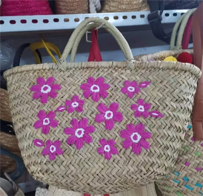 Natural Straw Bag With Flower Embrodiery