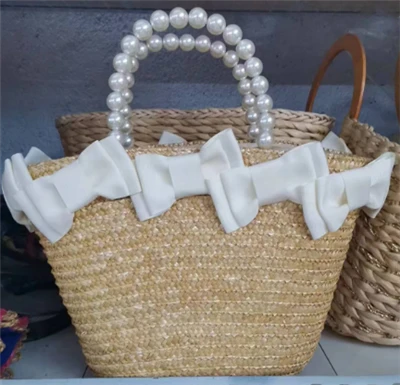 Peral Handles Natural Wheat Women Straw Bag
