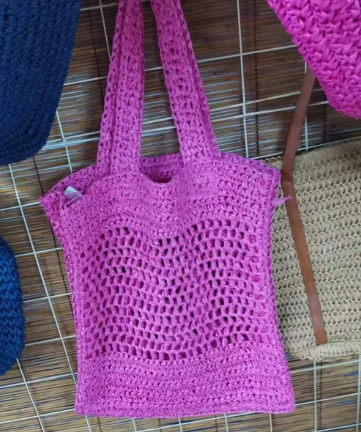 Pink Customized Crochet Paper Women Bag With Logo