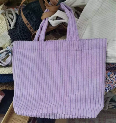 Purple Corduroy Women Shopping Bag