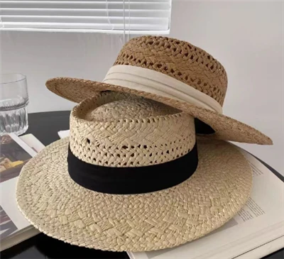 Black Ribbon Straw Beach Women Hat