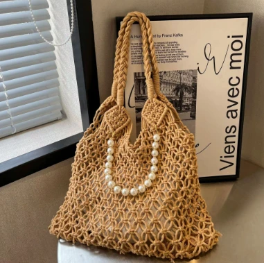 Handmade Cotton Rope Brown Hollow Women Bag