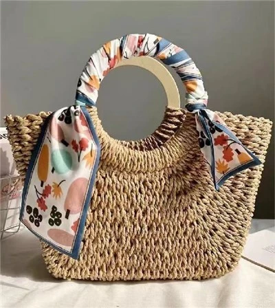 Handwoven Paper Women Bag With Wooden Handles